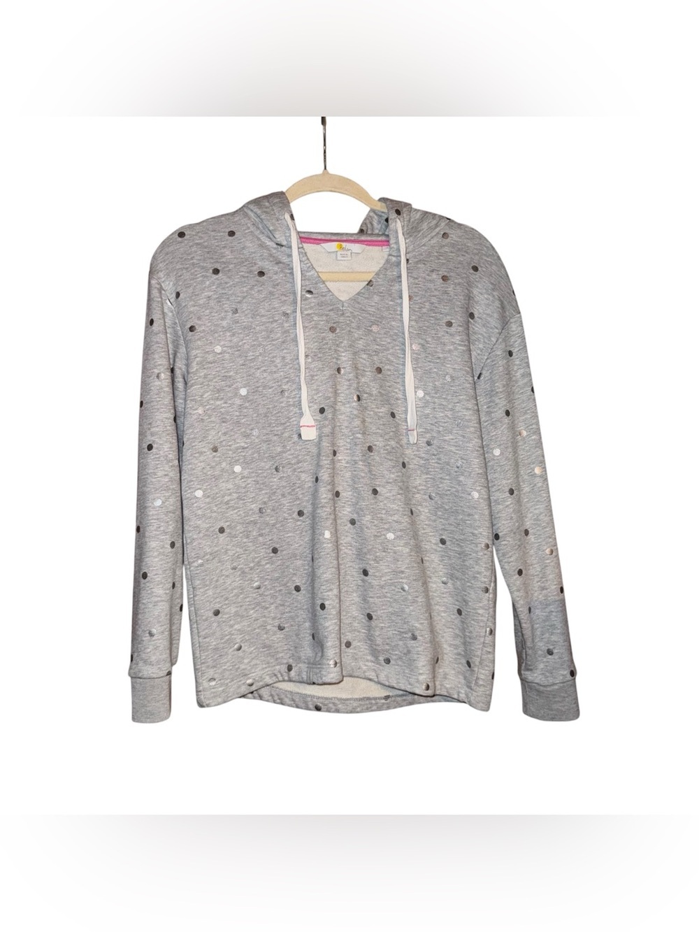 BODEN Jersey Polka-Dot Lounge Hoodie Sweatshirt Metallic Heather Gray Size XS - Picture 4 of 13